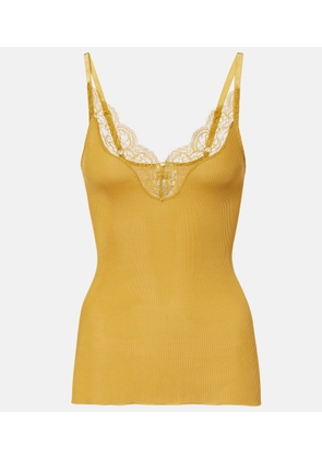 Saint Laurent Lace-trimmed ribbed-knit silk tank top