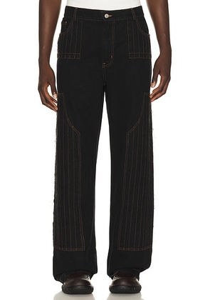 Pas Une Marque Distressed Patch Carpenter Pants in Black - Black. Size 3 (also in 1, 2, 4).