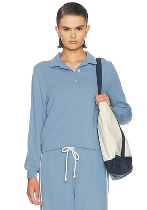 DONNI. The Eco Terry Polo Sweatshirt in Cornflower - Blue. Size XS (also in S, M, L).