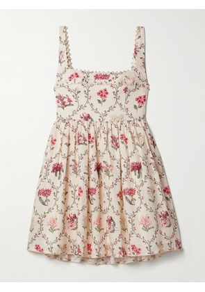 Agua by Agua Bendita - Barbara Orquidea Embellished Floral-print Linen Mini Dress - Cream - x small,small,medium,large,x large
