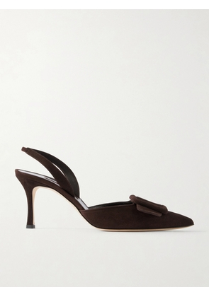 Manolo Blahnik - Maysli 70 Buckle-detailed Suede Slingback Pumps - Brown - IT36,IT36.5,IT37,IT37.5,IT38,IT38.5,IT39,IT39.5,IT40,IT40.5,IT41,IT41.5,IT42