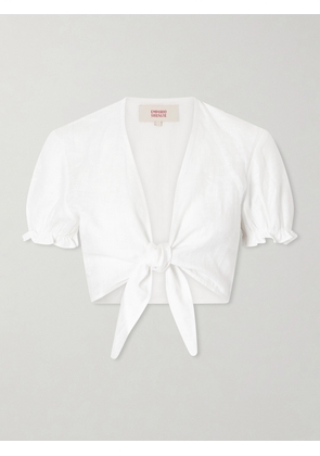 Emporio Sirenuse - Poppy Knotted Linen Cropped Top - White - IT36,IT38,IT40,IT42,IT44,IT46,IT48,IT50