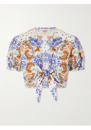 Emporio Sirenuse - Poppy Knotted Printed Cotton-poplin Cropped Top - Purple - IT36,IT38,IT40,IT42,IT44,IT46,IT48,IT50