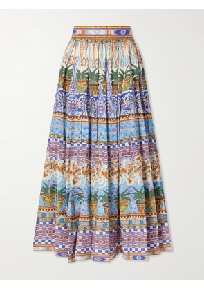 Emporio Sirenuse - Ombretta Pleated Printed Cotton Midi Skirt - Blue - IT36,IT38,IT40,IT42,IT44,IT46,IT48,IT50