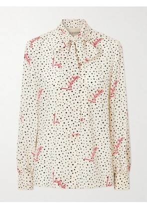 Valentino Garavani - Pussy-bow Polka-dot Silk Crepe De Chine Blouse - Neutrals - IT36,IT38,IT40,IT42,IT44,IT46
