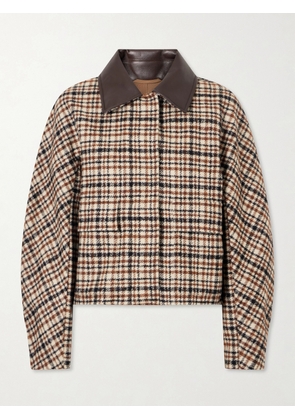 Brunello Cucinelli - Checked Leather-trimmed Wool-blend Jacket - Brown - IT38,IT40,IT42,IT44,IT46,IT48