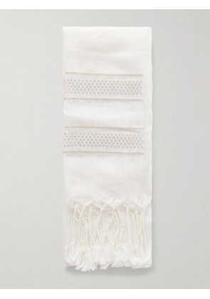 Brunello Cucinelli - Striped Linen Scarf - White - One size