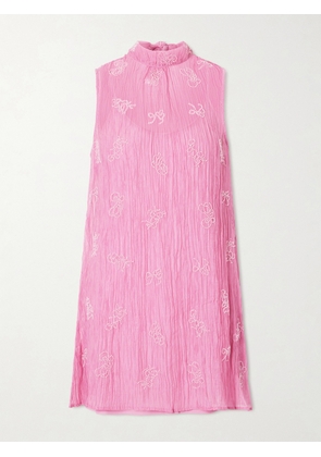 STAUD - Albee Bead-embellished Crinkled Modal-blend Organza Mini Dress - Pink - x small,small,medium,large,x large