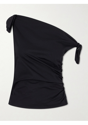 STAUD - Bellaria Asymmetric Knot-detailed Cotton-blend Poplin Top - Black - US0,US2,US4,US6,US8,US10,US12,US14