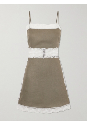 STAUD - Amalina Lace-trimmed Linen Mini Dress - Green - US00,US0,US2,US4,US6,US8,US10,US12