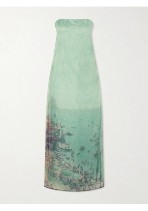 STAUD - Amara Strapless Printed Organza Maxi Dress - Blue - US2,US4,US6,US8,US10,US12,US14