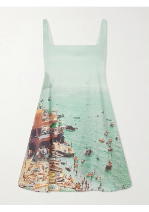 STAUD - Brio Printed Cotton-blend Poplin Mini Dress - Blue - x small,small,medium,large,x large