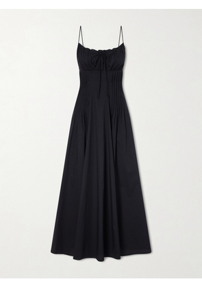 STAUD - Margi Ruffled Pleated Cotton-blend Poplin Midi Dress - Black - US00,US0,US2,US4,US6,US8,US10,US12,US14
