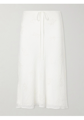 STAUD - Lucia Bead-embellished Crinkled Modal-blend Organza Midi Skirt - White - x small,small,medium,large