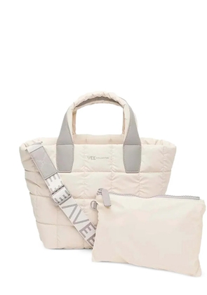 VeeCollective small Porter quilted logo-strap tote bag - Neutrals