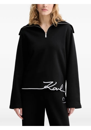 Karl Lagerfeld logo-embroidered half-zip hoodie - Black