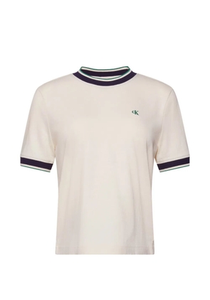 Calvin Klein logo-embroidered striped-trim T-shirt - Neutrals