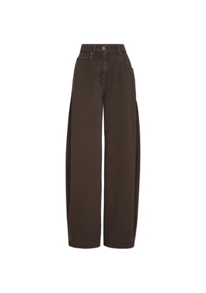 Brunello Cucinelli dyed denim wide trousers with Monili - Brown