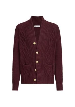 Brunello Cucinelli cashmere feather-yarn cable-knit cardigan with metal buttons - Red