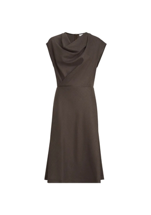 Brunello Cucinelli virgin-wool diagonal-flannel wrap-effect dress with monili - Brown