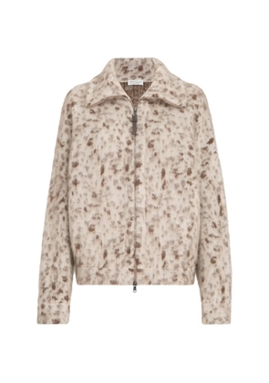 Brunello Cucinelli Lynx jacquard cardigan in mohair and wool with shiny zipper pull - Neutrals