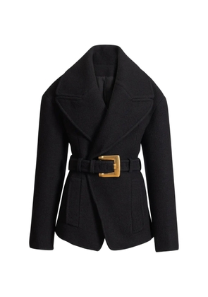 Balmain belted wool pea coat - Black