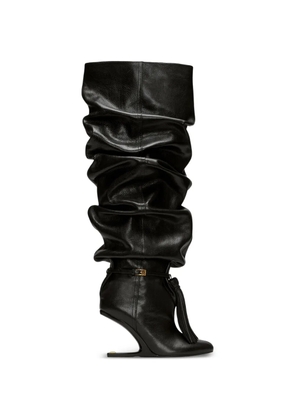 Balmain No Wedge textured leather thigh-high boots with tassel - Black