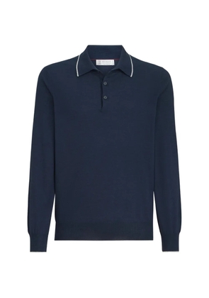 Brunello Cucinelli Sea Island cotton and cashmere lightweight knit polo - Blue