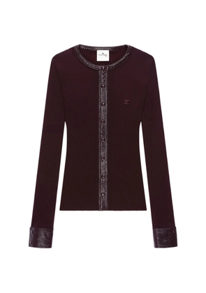 Courrèges vinyl-trim ribbed-knit cardigan - Red