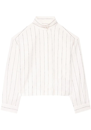 Another Tomorrow striped high-neck linen top - White