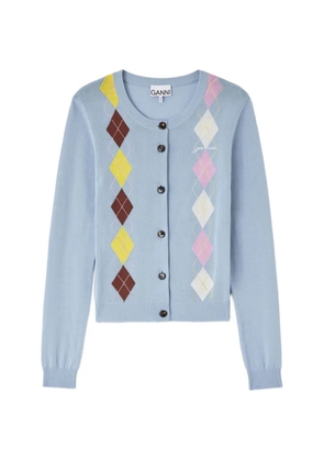 GANNI argyle-pattern cardigan - Blue