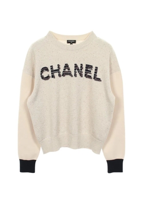 CHANEL Pre-Owned 1986-1988 logo knit sweater - Neutrals