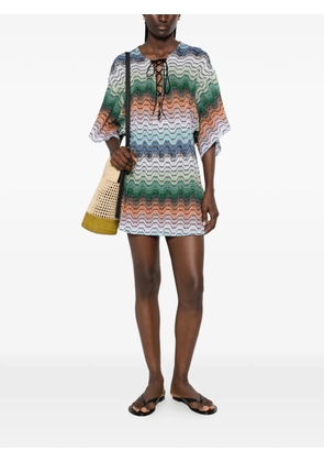 Missoni zigzag-knit lace-up mini dress - Green