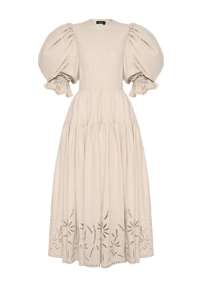 ANOUKI puffed sleeve embroidered maxi dress - Neutrals