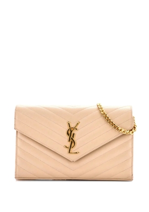 Saint Laurent Pre-Owned Classic Monogram Wallet on Chain Matelasse Chevron Leather Medium crossbody bag - Neutrals