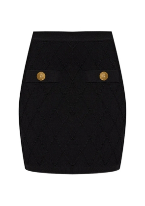 Balmain diamond-quilted lion-head mini skirt - Black