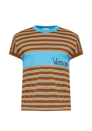 Versace logo-embroidered striped T-shirt - Brown