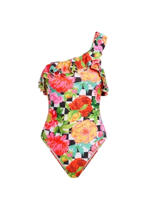 Moschino ruffled floral-print swimsuit - White