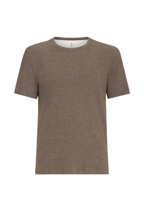Brunello Cucinelli denim-effect ribbed-cotton-jersey crew-neck T-shirt - Brown