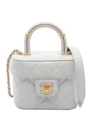 CHANEL Pre-Owned 2021-2026 Mini Quilted Lambskin Top Handle Vanity Case with Chain satchel - Blue