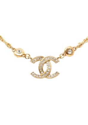 CHANEL Pre-Owned 1970-1980 CC Gold Plated and Strass Pendant Necklace costume necklace