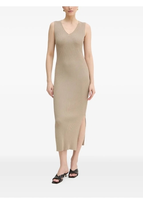 Armani Exchange ribbed-knit V-neck midi dress - Neutrals