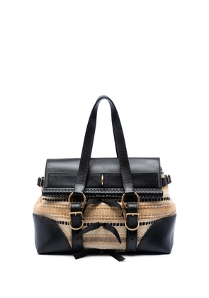 Saint Laurent Pre-Owned 2000-2012 Woven Raffia and Leather Maia Padlock handbag - Black
