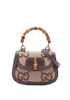 Gucci Pre-Owned 2016-2026 Mini Jumbo GG Canvas 1947 Bamboo Top Handle Bag satchel - Neutrals