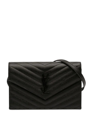 Saint Laurent Pre-Owned 2017 Grain De Poudre Cassandre Monochrome Envelope Chain Wallet crossbody bag - Black