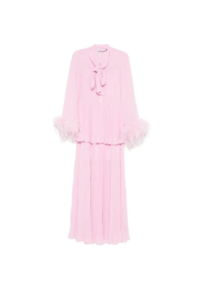 Self-Portrait feather-trim pleated maxi dress - Pink
