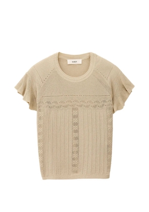 Ba&Sh Piera pointelle-knit ruffled top - Neutrals