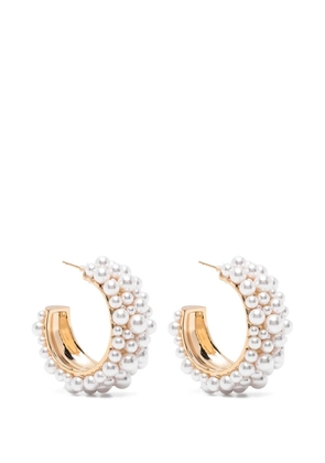 Self-Portrait pearl-embellished hoop earrings - Gold
