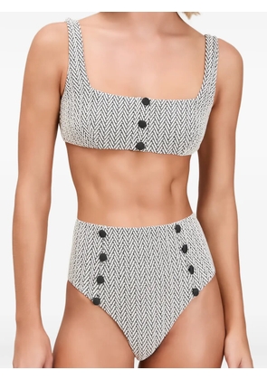 Devon herringbone-pattern button-detail bikini - White