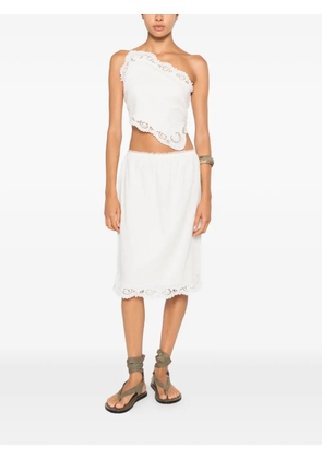 Posse Darya lace-trim linen midi skirt - Neutrals